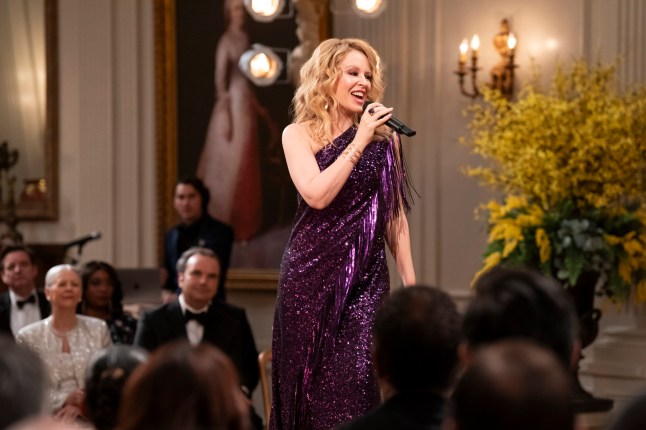 The Residence. Kylie Minogue as Self in episode 102 of The Residence. Cr. Erin Simkin/Netflix ?? 2024