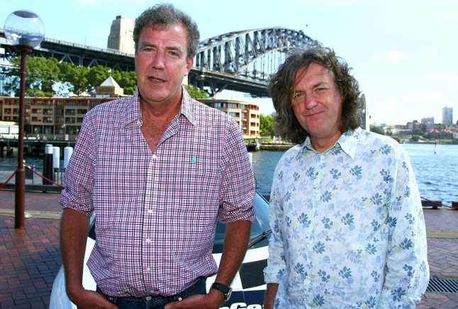 Presenterts Jeremy Clarkson and James May attend the Top Gear Live photo call ahead of the start of the Acer Arena live show tomorrow night, at Campbell's Cove in Sydney, Australia. SYDNEY, AUSTRALIA - FEBRUARY 10:(L-R) (Photo by Mike Flokis/Getty Images)
