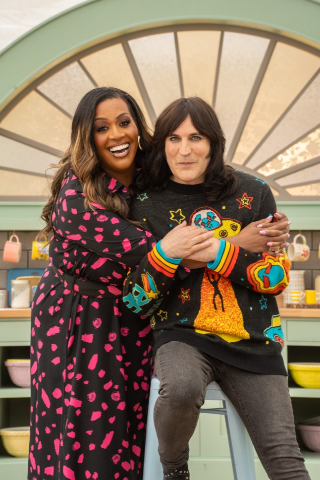 MANDATORY CREDIT: Channel 4/Love Productions/Mark Bourdillon Undated handout photo issued by Channel 4/Love Productions of Alison Hammond and Noel Fielding presenters on series 15 of The Great British Bake off, which begins on Channel 4 on September 24. Issue date: Tuesday September 17, 2024. PA Photo. See PA story SHOWBIZ BakeOff. Photo credit should read: Channel 4/Love Productions/Mark Bourdillon/PA Wire NOTE TO EDITORS: This handout photo may only be used for editorial reporting purposes for the contemporaneous illustration of events, things or the people in the image or facts mentioned in the caption. Reuse of the picture may require further permission from the copyright holder.