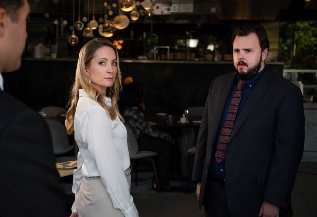 Joanne Froggatt as Abigail Chalcott and John Bradley as D.S. Max Drummond in a scene from North Shore.