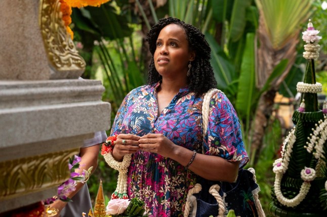 This image released by HBO shows Natasha Rothwell in a scene from "The White Lotus." (Fabio Lovino/HBO via AP)