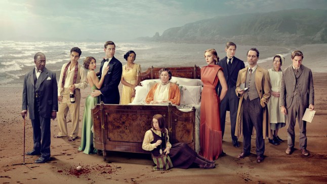 Undated BBC Handout Photo from Towards Zero. Pictured: Mr Treves (CLARKE PETERS), Louis Morel (KHALIL GHARBIA), Kay Elliot (MIMI KEENE), Neville Strange (OLIVER JACKSON-COHEN), Mary Aldin (ANJANA VASAN), Lady Tressilian (ANJELICA HUSTON), Sylvia (GRACE DOHERTY), Audrey Strange (ELLA LILY HYLAND), Mac (ADAM HUGILL), Inspector Leach (MATTHEW RHYS), Miss Barrett, (JACKIE CLUNE), Thomas Royde (JACK FARTHING). PA Feature SHOWBIZ TV Towards Zero. WARNING: This picture must only be used to accompany PA???Feature SHOWBIZ TV Towards Zero. PA Photo. Picture credit should read: BBC/Mammoth Screen/James Pardon. NOTE TO EDITORS: This picture must only be used to accompany PA Feature SHOWBIZ TV SHOWBIZ TV Towards Zero. WARNING: Use of this copyright image is subject to the terms of use of BBC Pictures' BBC Digital Picture Service. In particular, this image may only be published in print for editorial use during the publicity period (the weeks immediately leading up to and including the transmission week of the relevant programme or event and three review weeks following) for the purpose of publicising the programme, person or service pictured and provided the BBC and the copyright holder in the caption are credited. Any use of this image on the internet and other online communication services will require a separate prior agreement with BBC Pictures. For any other purpose whatsoever, including advertising and commercial prior written approval from the copyright holder will be required.
