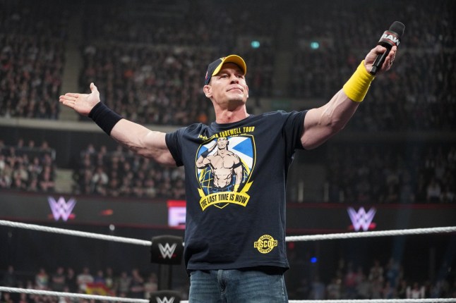 GLASGOW, SCOTLAND - MARCH 24: John Cena addresses the crowd during Monday Night RAW at The OVO Hydro on March 24, 2025 in Glasgow, Scotland. (Photo by Georgiana Dallas/WWE via Getty Images)