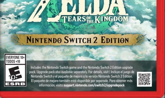 Nintendo Switch 2 box art for The Legend of Zelda Tears of the Kingdom
