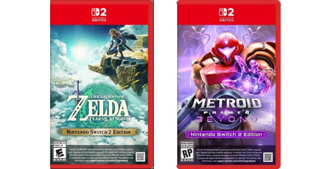 The Legend of Zelda: Tears of the Kingdom and Metroid Prime 4 Nintendo Switch 2 Edition boxes