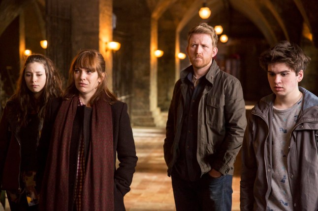 Lucy Carless as Mattie and Katherine Parkinson as Laura wearing winter clothing in Humans