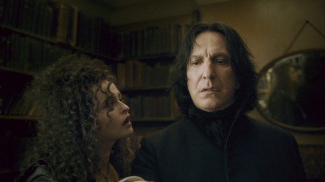 HELENA BONHAM CARTER as Bellatrix Lestrange and ALAN RICKMAN as Professor Severus Snape in film Harry Potter and the Half-Blood Prince (2009).