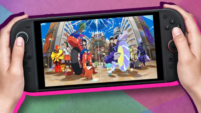 Pokémon Scarlet & Violet artwork on a Nintendo Switch 2 console.