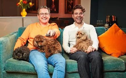 Stephen Webb and Daniel Lustig Webb sat on the Gogglebox sofa