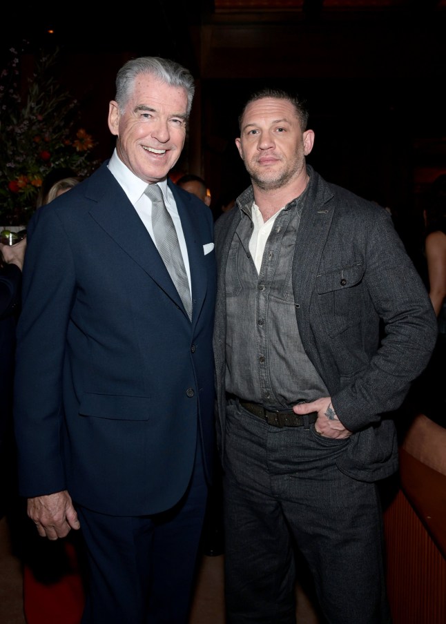 NEW YORK, NEW YORK - MARCH 31: (L-R) Pierce Brosnan and Tom Hardy attend the MobLand Premiere after party at The Twenty-Two on March 31, 2025 in New York City. (Photo by Dimitrios Kambouris/Getty Images for Paramount+)