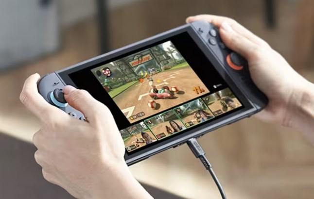 Nintendo Switch 2 console with Mario Kart World on the screen.