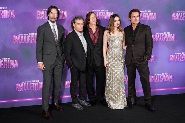 From left to right Keanu Reeves, Ian McShane, Norman Reedus, Ana de Armas and Len Wiseman pose for photographers upon arrival at World premiere of the film 'Ballerina' in London, Thursday, May 22, 2025. (Photo by Alberto Pezzali/Invision/AP)