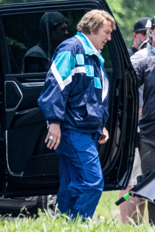 EXCLUSIVE: John Mulaney us spotted for the first time filming with Nicolas Cage on the set of 'Madden' in Atlanta. The actor, 42, was seen in character wearing a black turtleneckneck sweater, jeans and retro wayfarer-style sunglasses during filming for the upcoming David O. Russell movie, which is set in the 70s. Cage, who stars as NFL legend John Madden, looked totally unrecognizable in a colorful shell suit. The flick focuses on John Madden's transition from his tenure as head coach of the Oakland Raiders to his influential role in the development of the Madden NFL video game franchise, which debuted in 1988. Christian Bale, whose body double was spotted on set, portrays Raiders owner Al Davis while Mulaney plays Trip Hawkins, Kathryn Hahn stars as Madden?s wife Virginia, and Sienna Miller will play Carol Davis. 02 Jun 2025 Pictured: Nicolas Cage. Photo credit: Christopher Oquendo/MEGA TheMegaAgency.com sales@mega.global