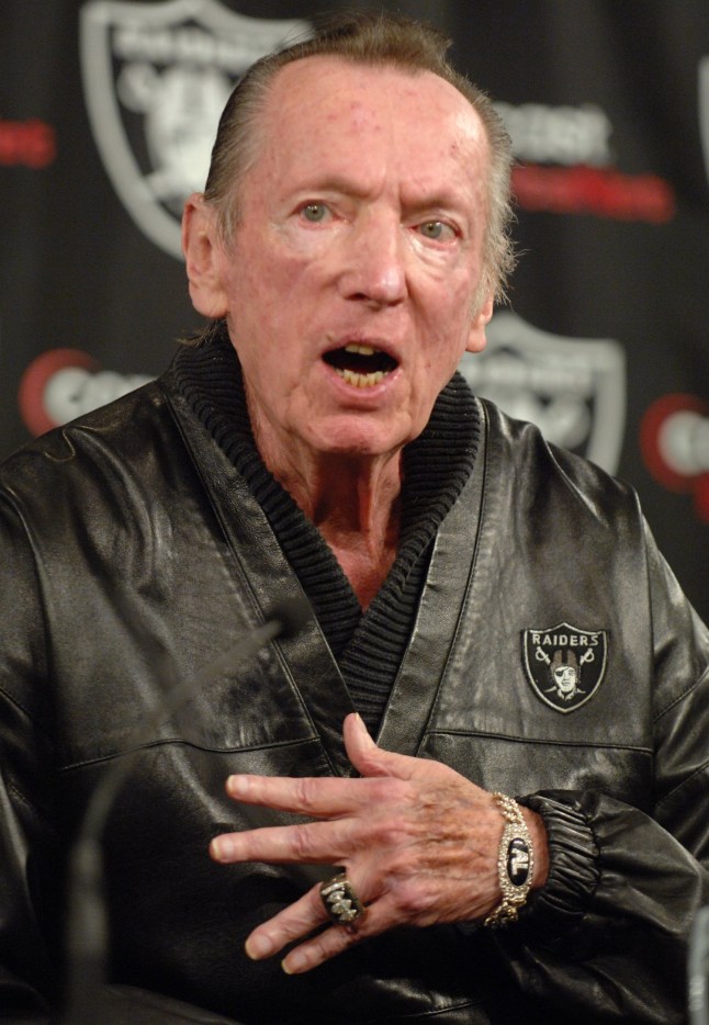 Oakland Raiders owner Al Davis speaks at press conference to announce hiring of Lane Kiffin as head coach in Alameda, Calif. on Tuesday, January 23, 2007. (Photo by Kirby Lee/Getty Images)