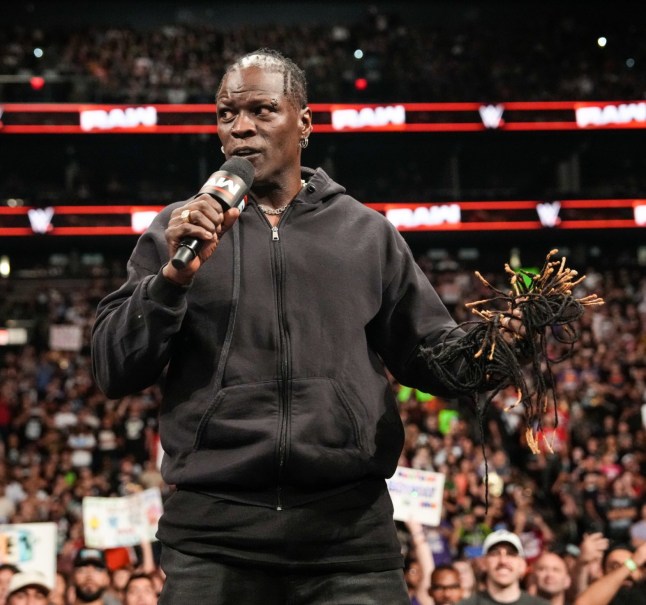 PHOENIX, ARIZONA - JUNE 9: R-Truth cuts his hair during Monday Night RAW at PHX Arena on June 9, 2025 in Phoenix, Arizona. (Photo by Rich Freeda/WWE via Getty Images)
