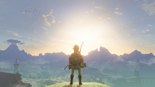 The Legend of Zelda: Breath of the Wild – Nintendo Switch 2 Edition screenshot of Link in front of a sunset