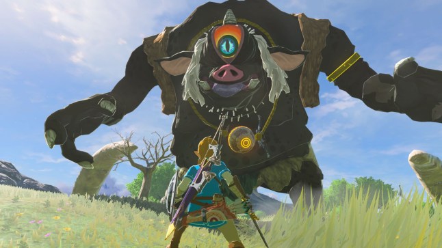 The Legend of Zelda: Breath of the Wild – Nintendo Switch 2 Edition screenshot of Link and a Hinox