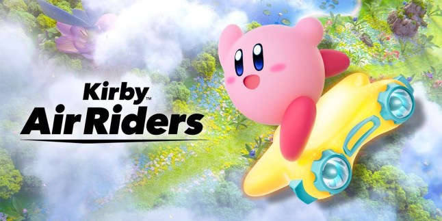 Kirby Air Riders visual of Kirby riding a gold star