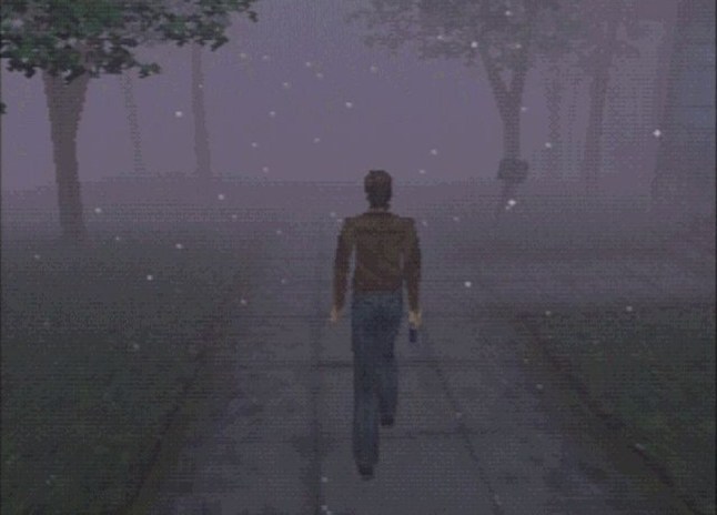 Silent Hill protagonist standing in foggy town