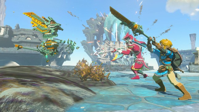 The Legend of Zelda: Tears of the Kingdom – Nintendo Switch 2 Edition screenshot of Link fighting