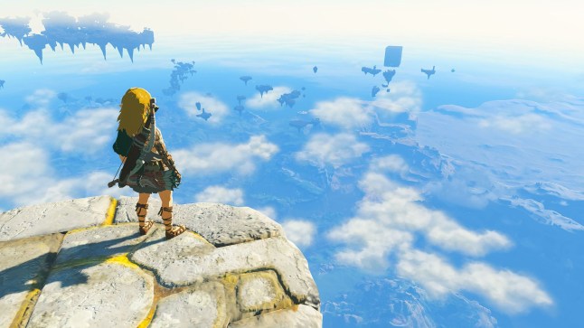 The Legend of Zelda: Tears of the Kingdom – Nintendo Switch 2 Edition screenshot of Link standing on a sky island