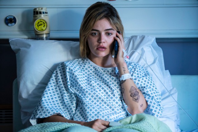 Lucy Hale as DC Lake Edmunds in Ragdoll TV series in hospital on the phone.